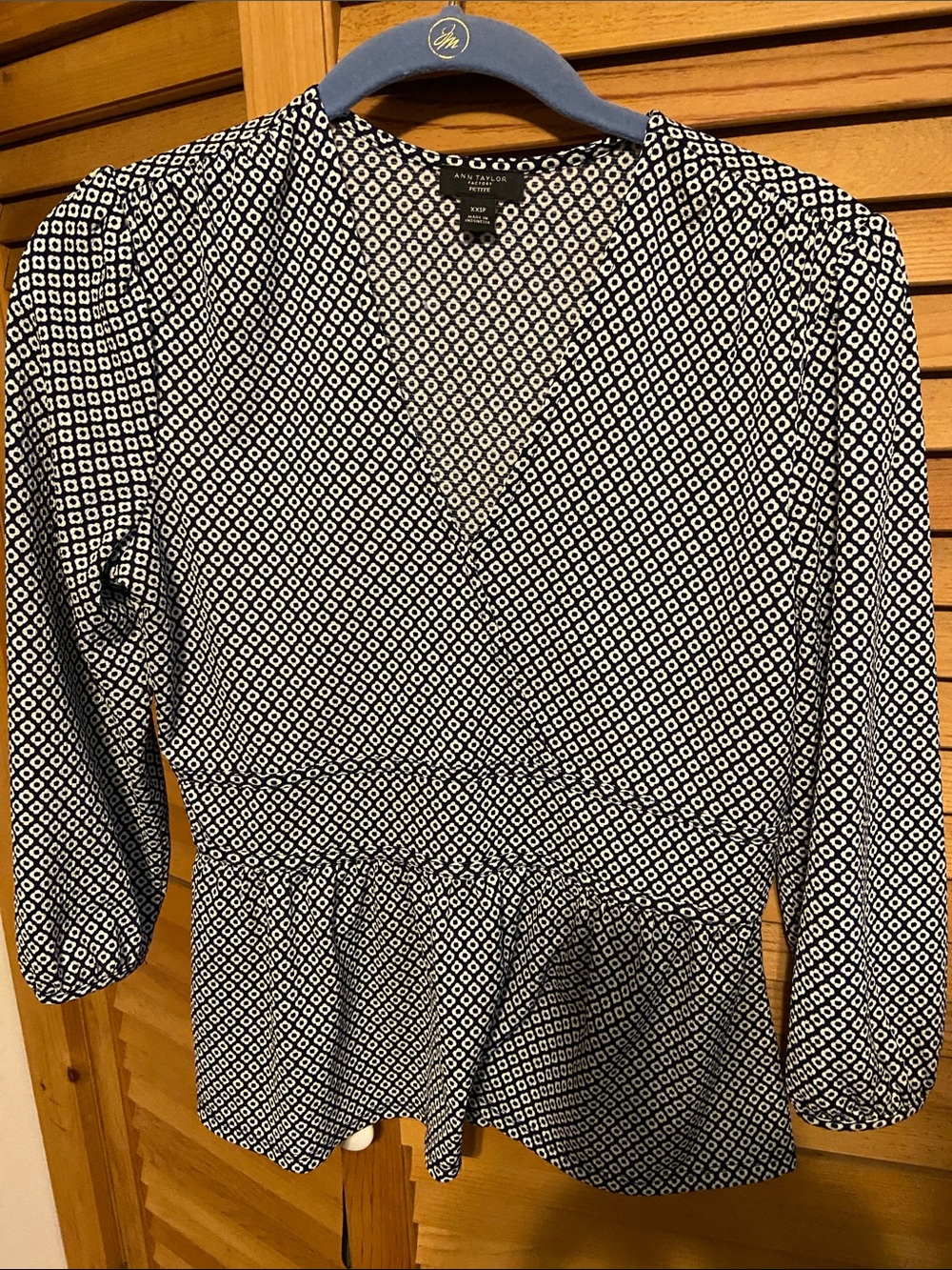 Ann Taylor Navy & White Geometric Peplum Top XXSP